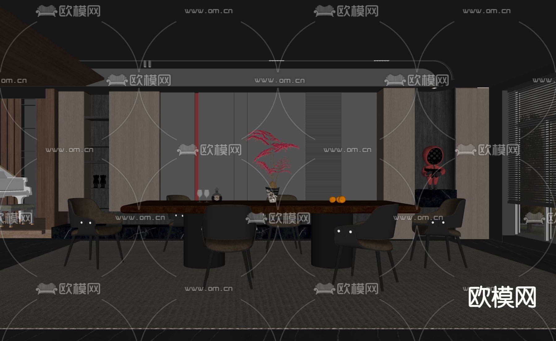 暗黑风餐厅su模型下载（渲染图2）