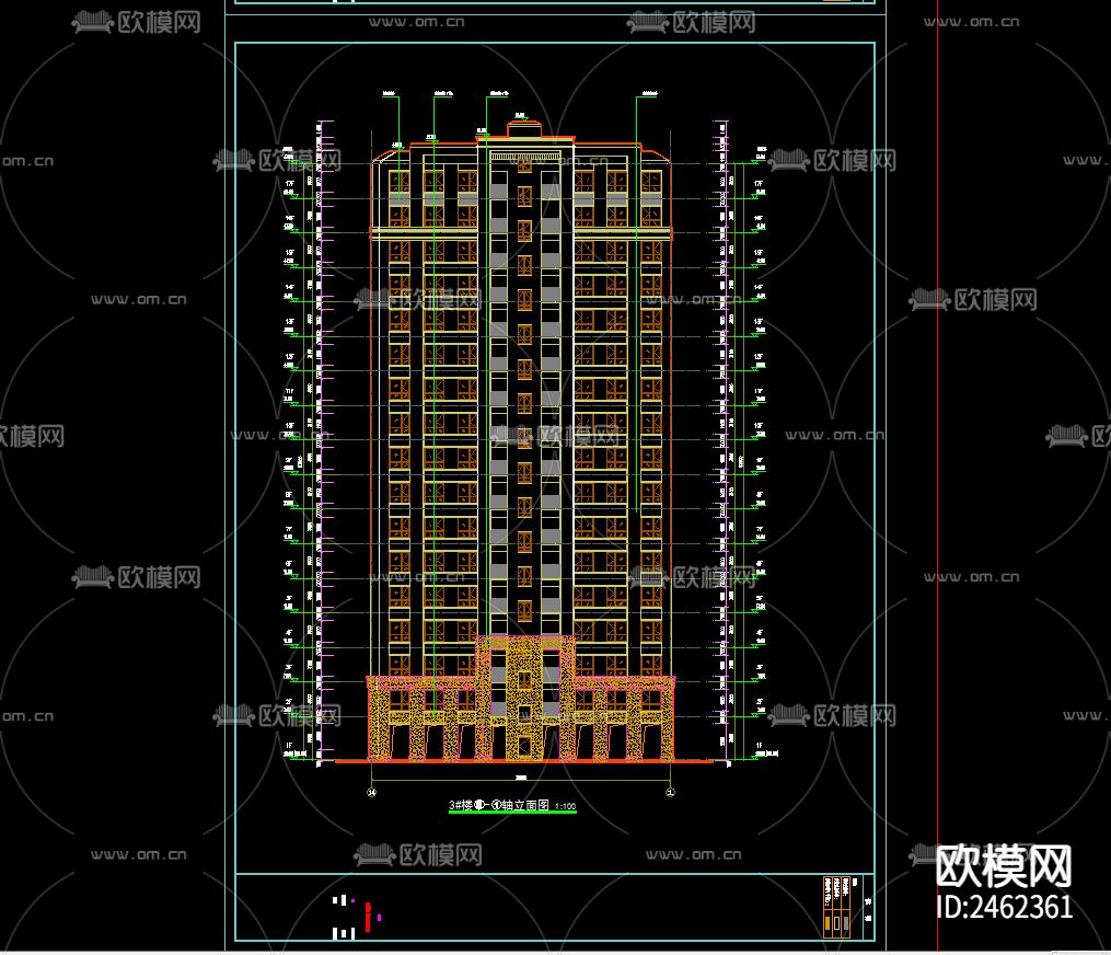 某小区7号楼十二层建筑CAD施工图下载（渲染图2）