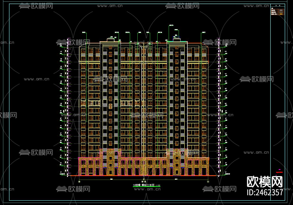 某小区1号楼十七层建筑CAD施工图下载（渲染图4）