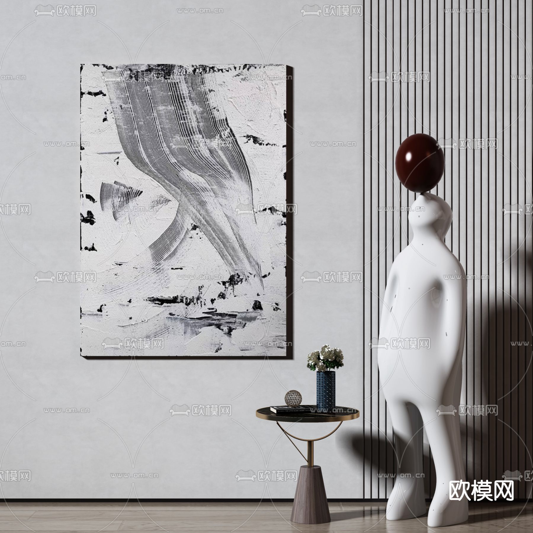 侘寂装饰画 挂画3d模型下载