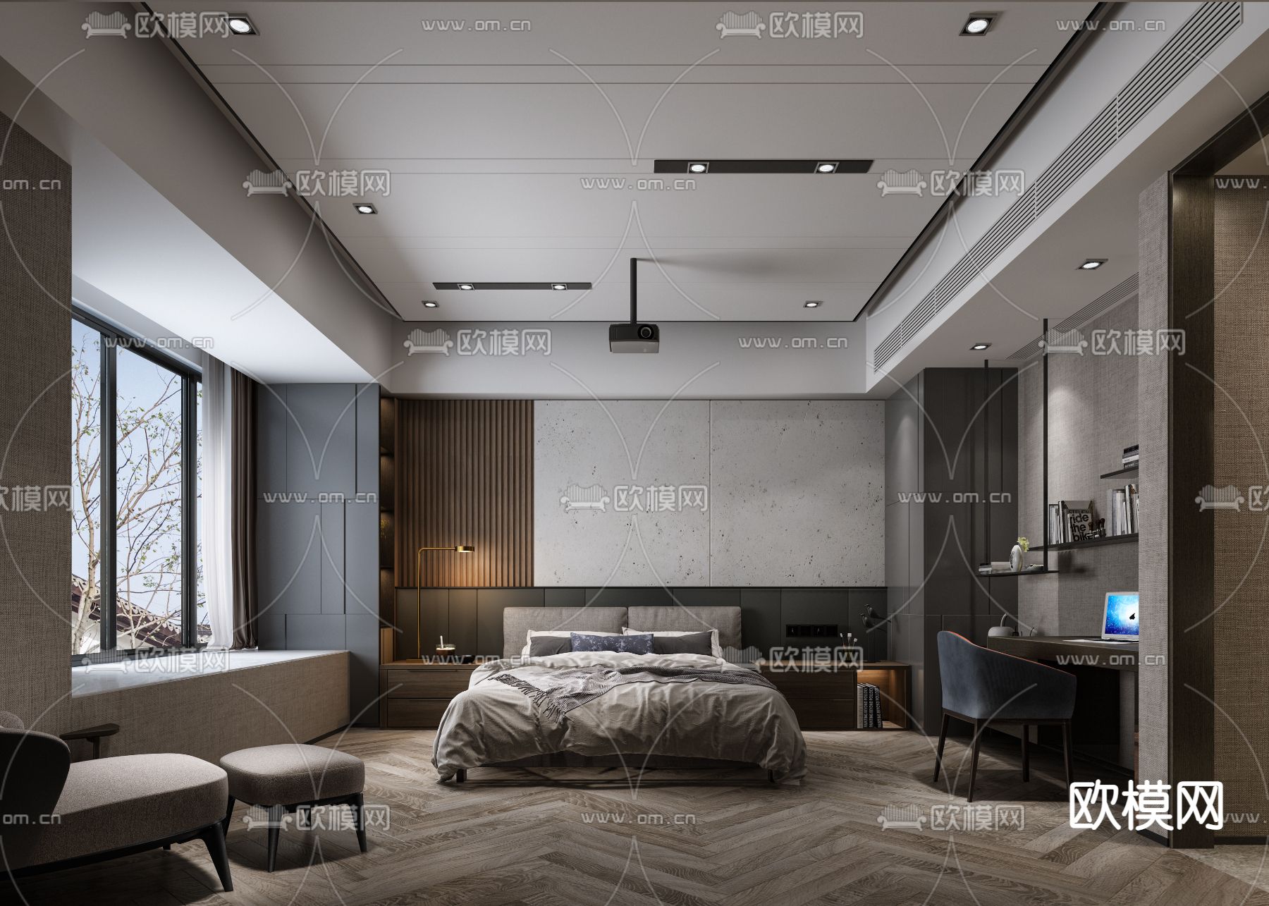 暗黑风卧室 主人房su模型下载（渲染图1）