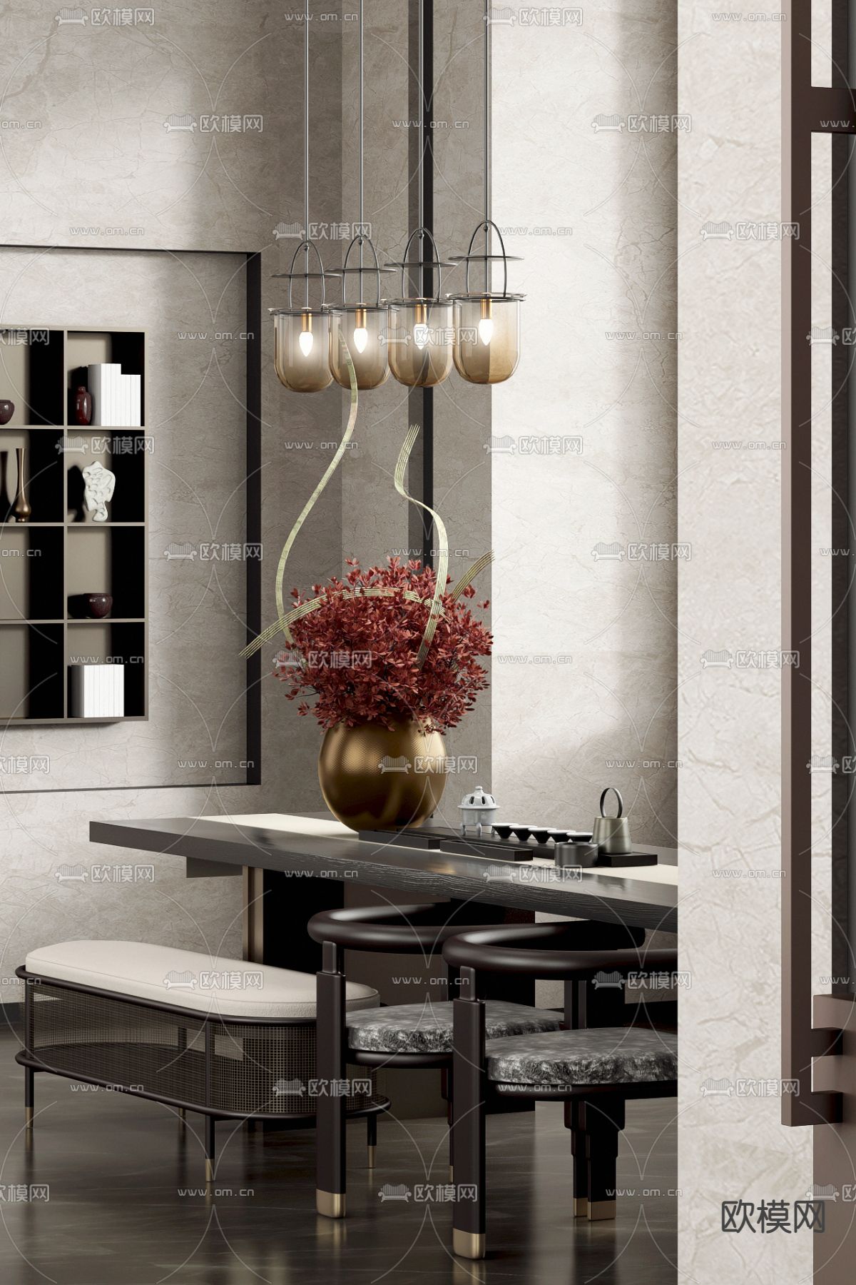 共向设计 侘寂茶室3d模型下载（渲染图1）