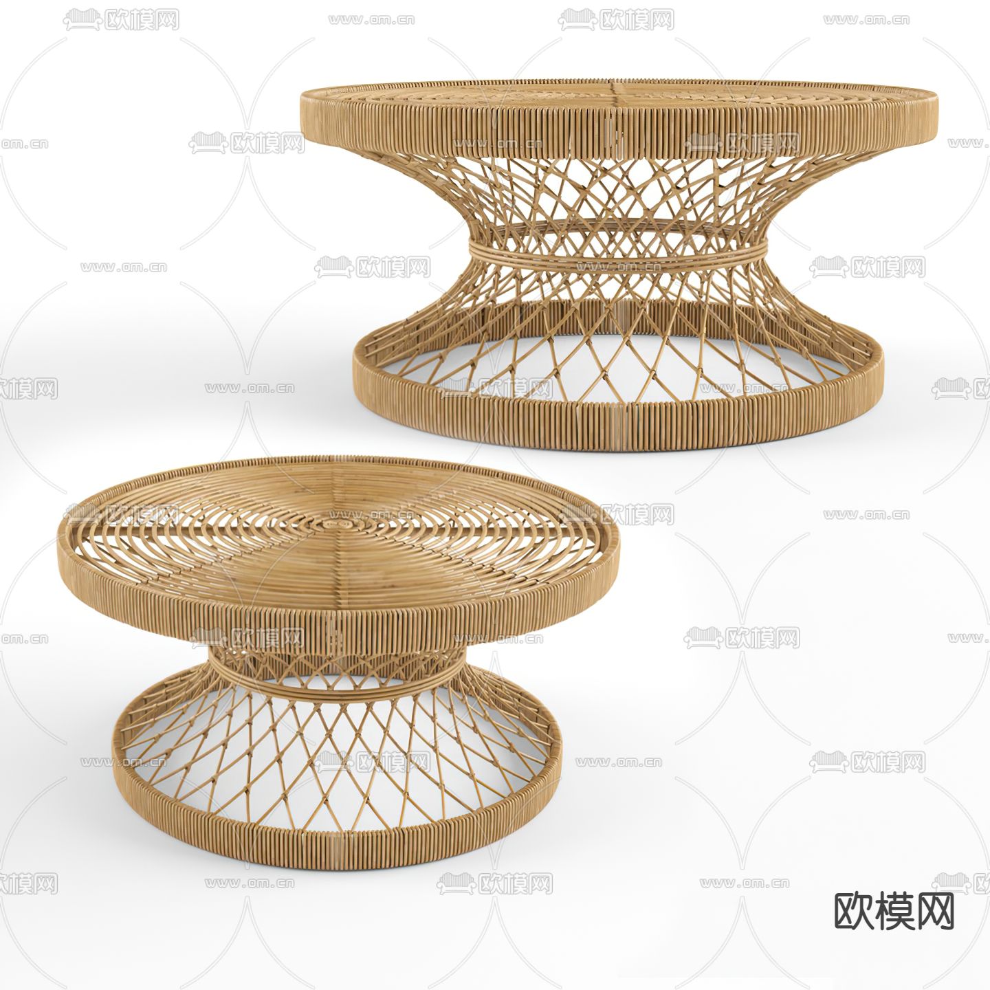 东南亚藤编茶几su模型
