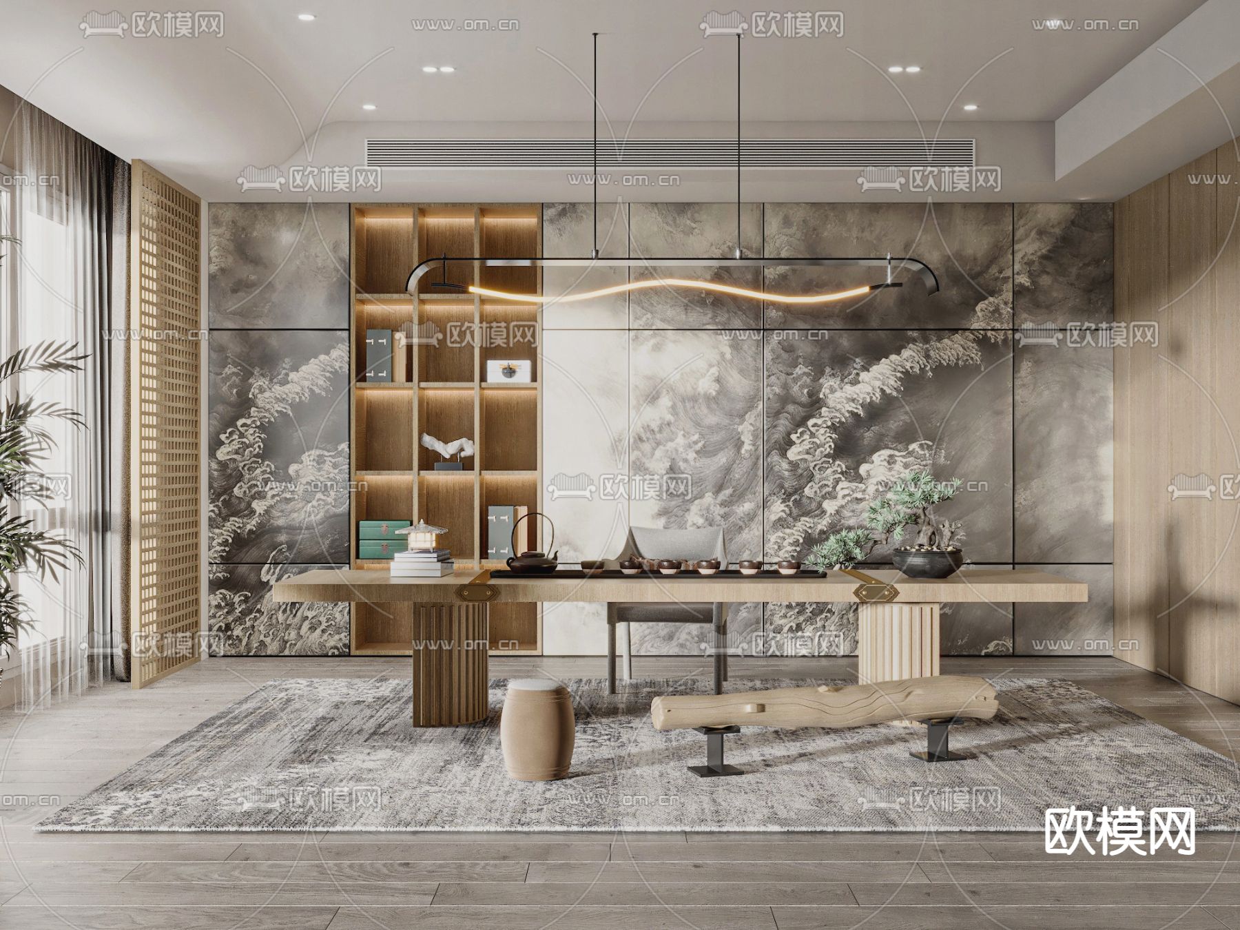 新中式茶室3d模型下载