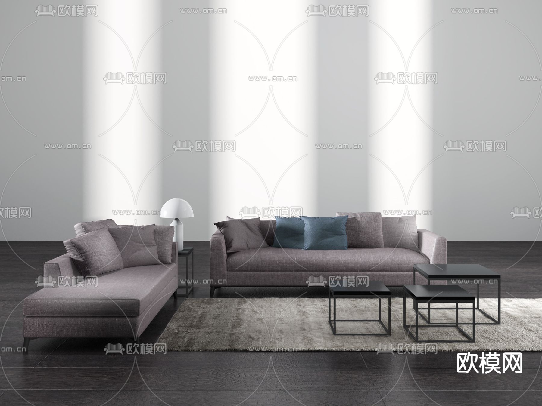 意大利Meridiani现代灰色沙发茶几组合SU模型下载