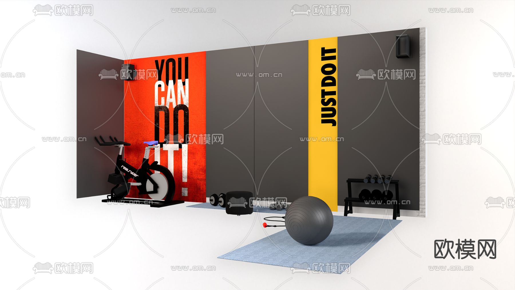 健身器材 背景墙su模型下载（渲染图2）