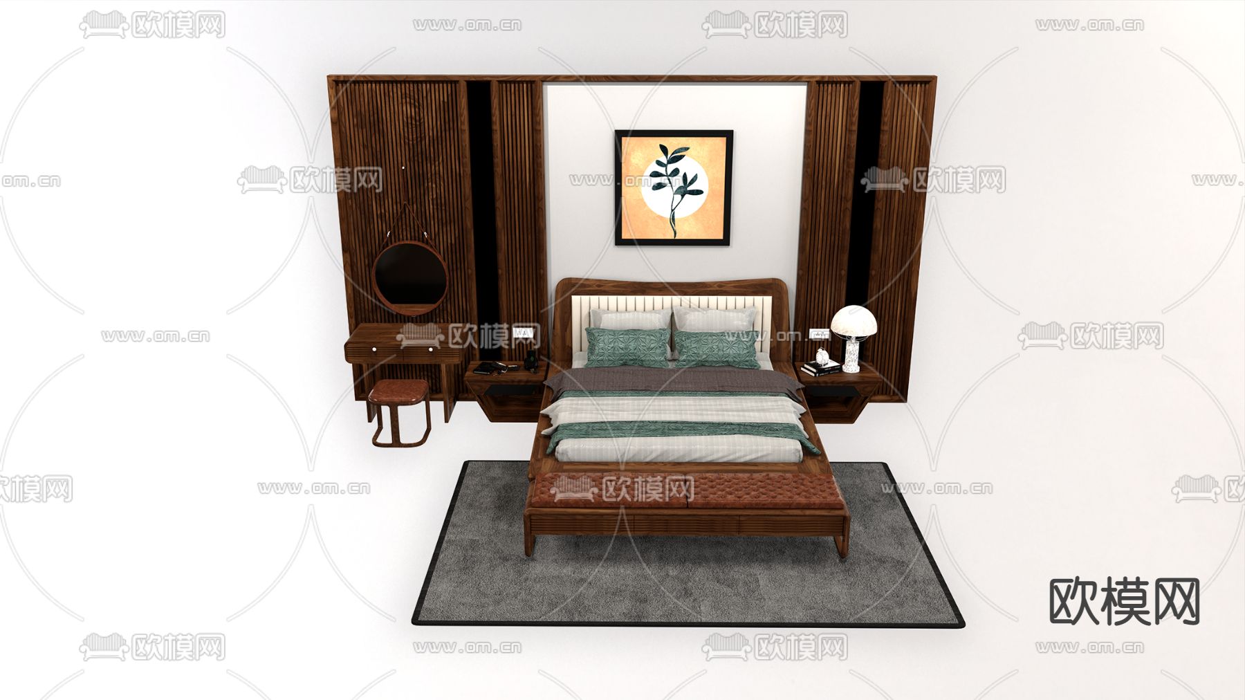 美式双人床su模型下载（渲染图1）