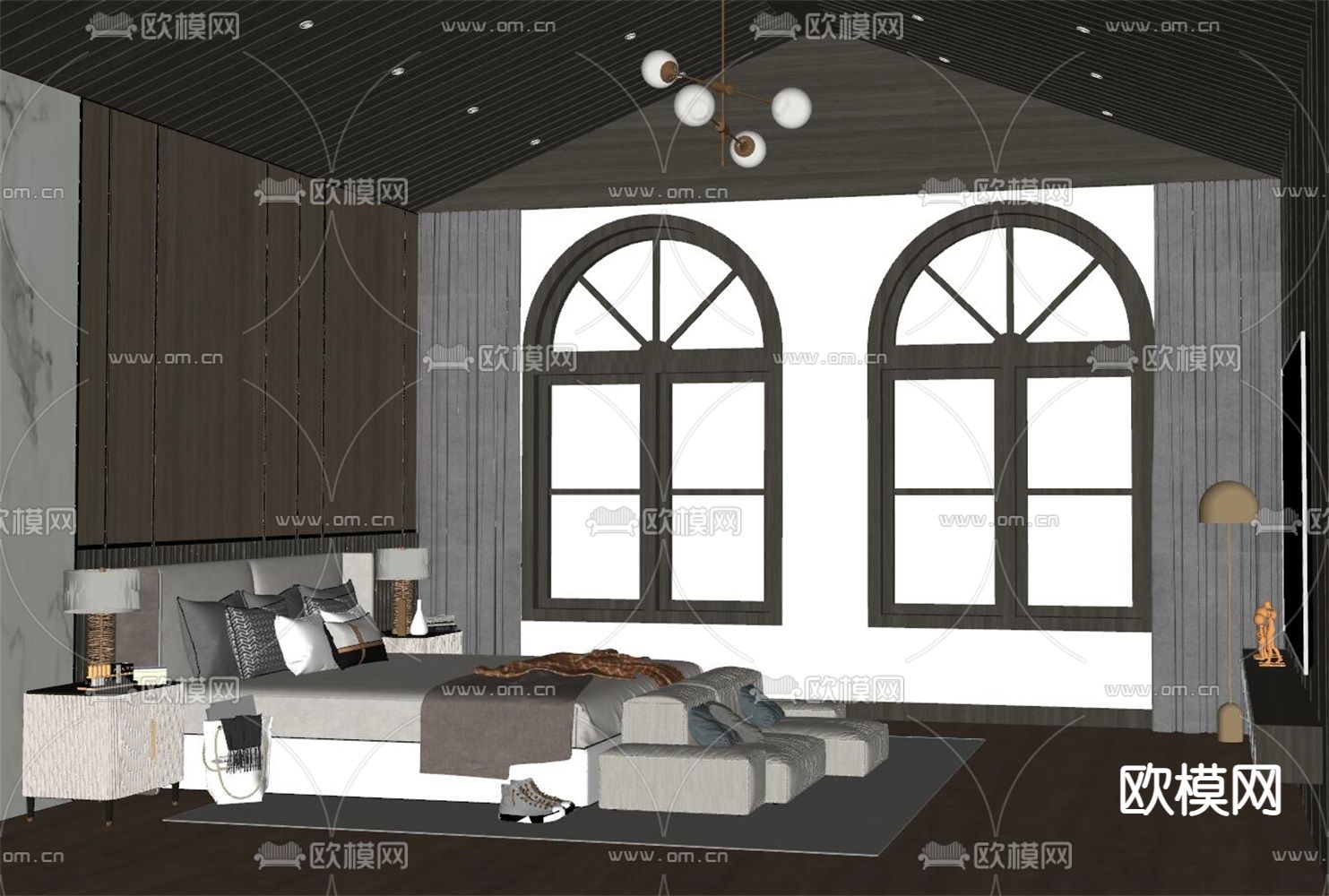 简美卧室 主人房su模型下载（渲染图2）