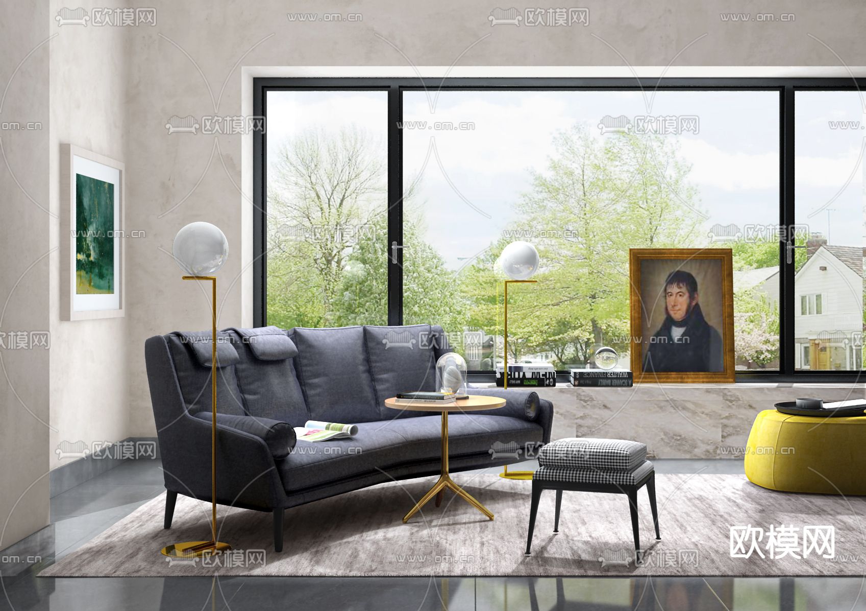 大利B&BItalia品牌 现代布艺弧形沙发茶几落地灯SU模型下载