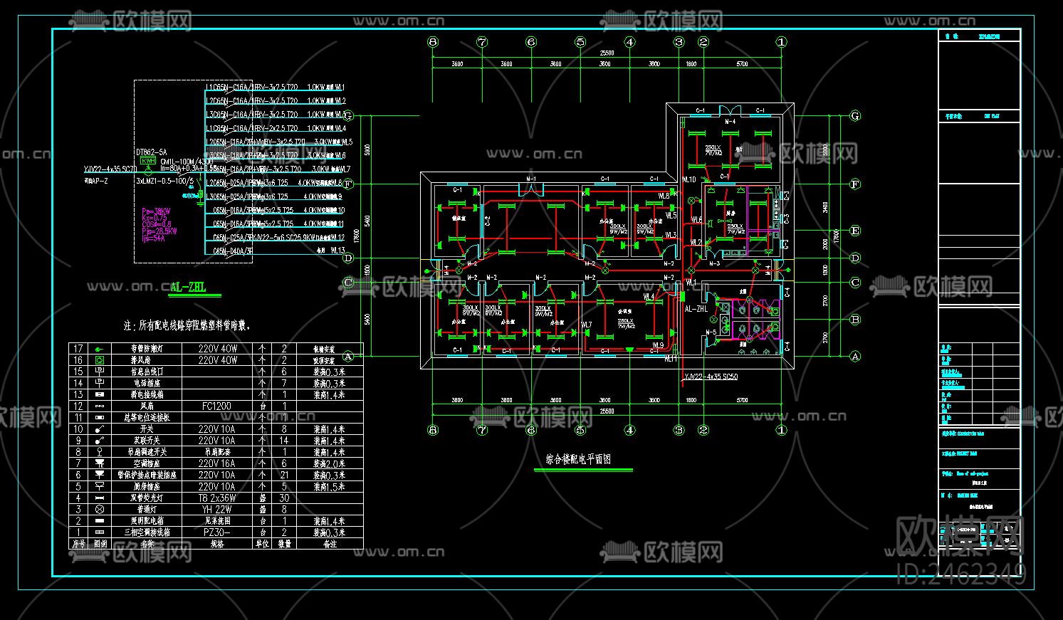 垃圾填埋场管理区 门卫电气CAD施工图下载（渲染图5）