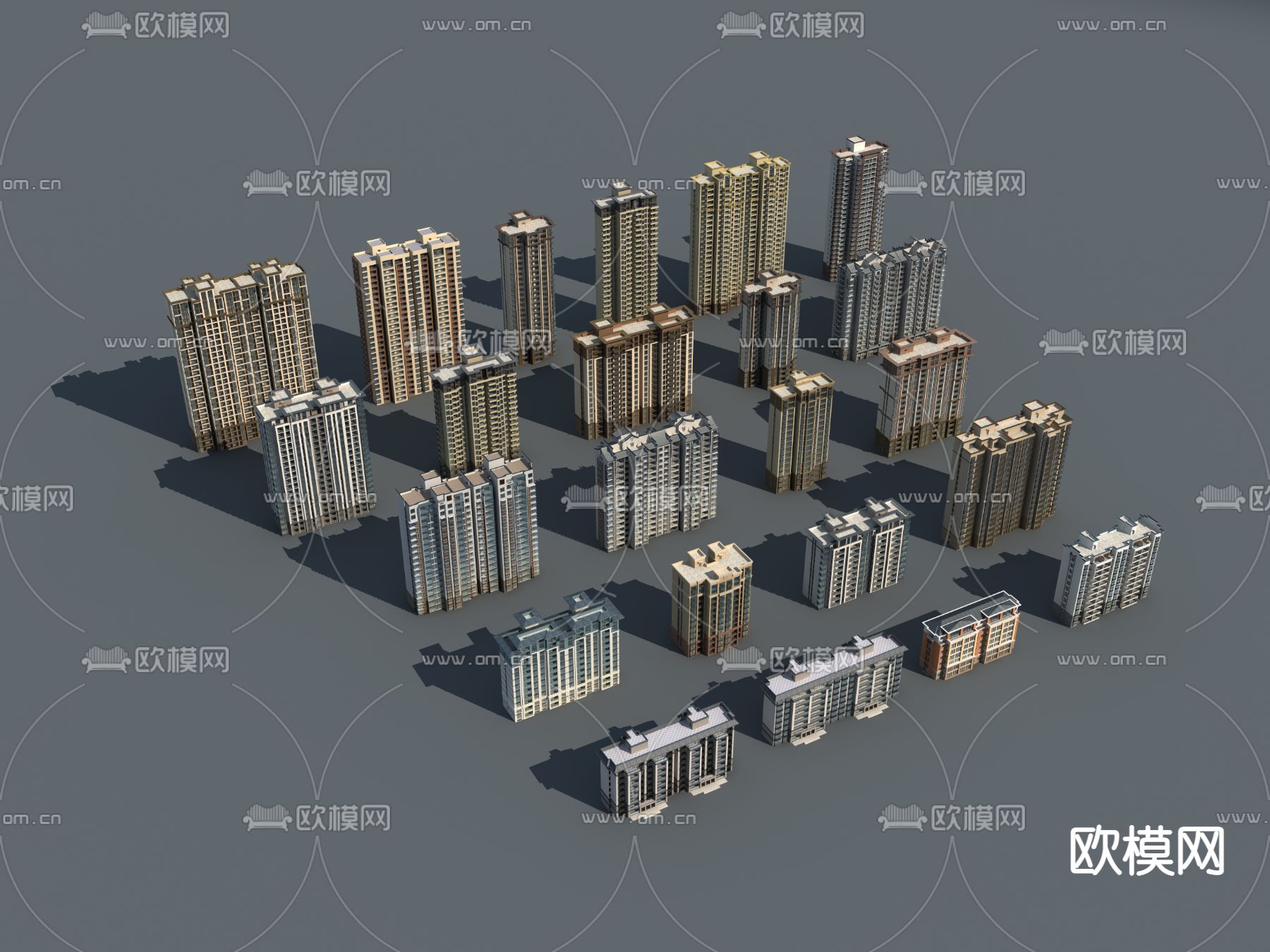 住宅楼多层洋房建筑构件免费3d模型下载（渲染图2）