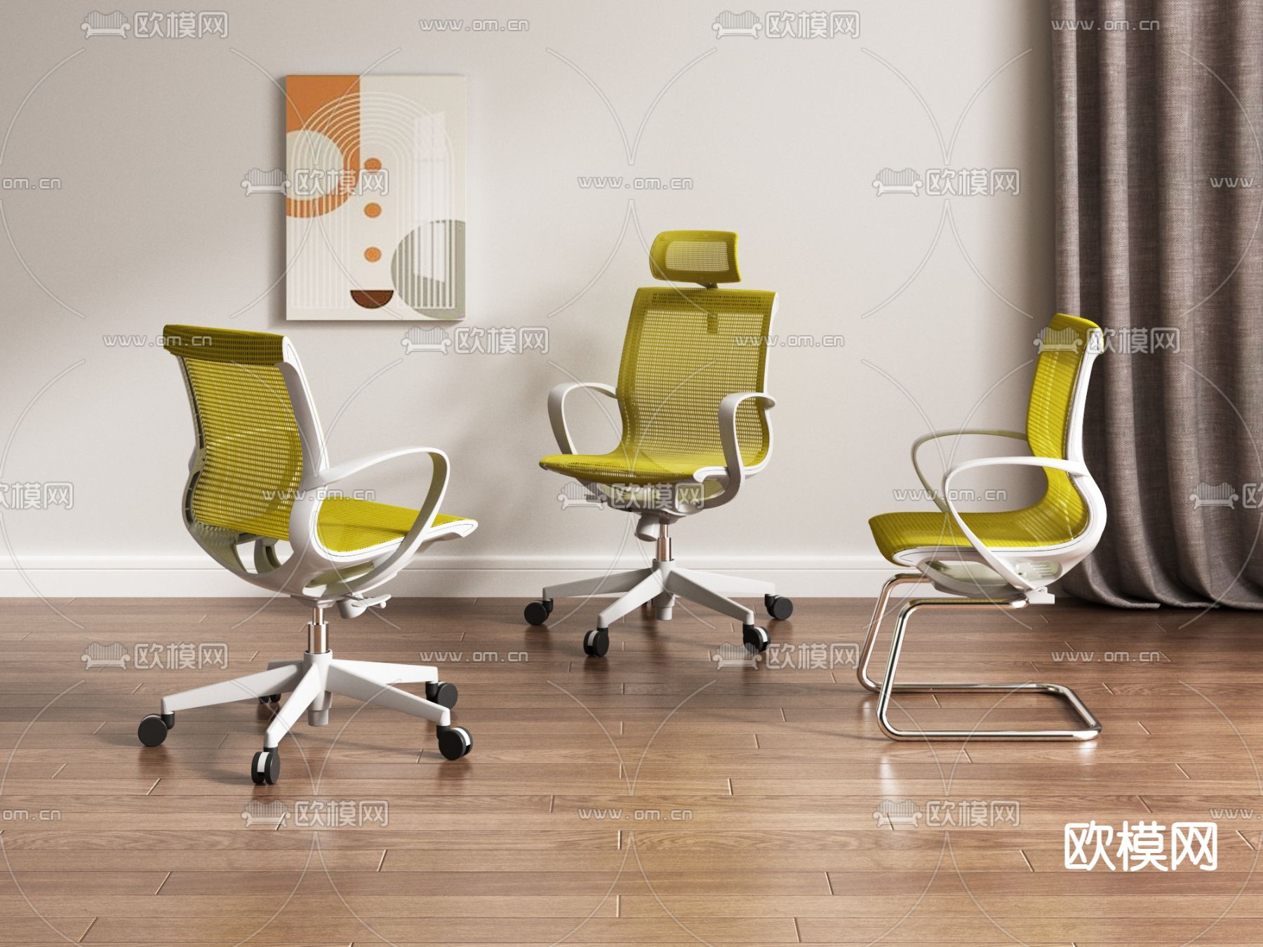 网布办公椅 班前椅 职员椅3d模型下载