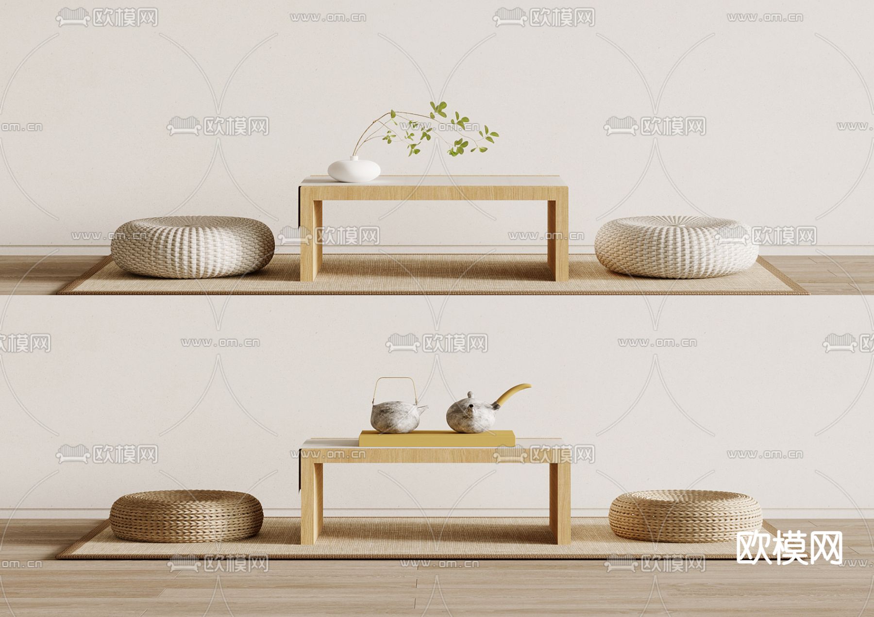 日式榻榻米茶桌椅3d模型下载