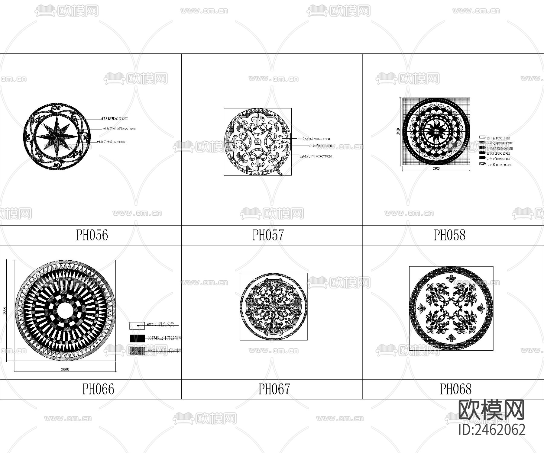 常用地面拼花CAD施工图下载（渲染图8）
