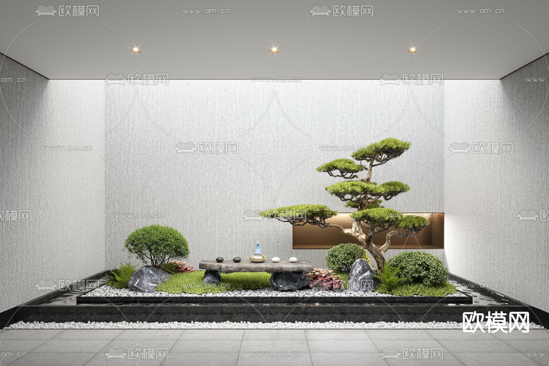 新中式室内植物堆 造景小品3d模型下载