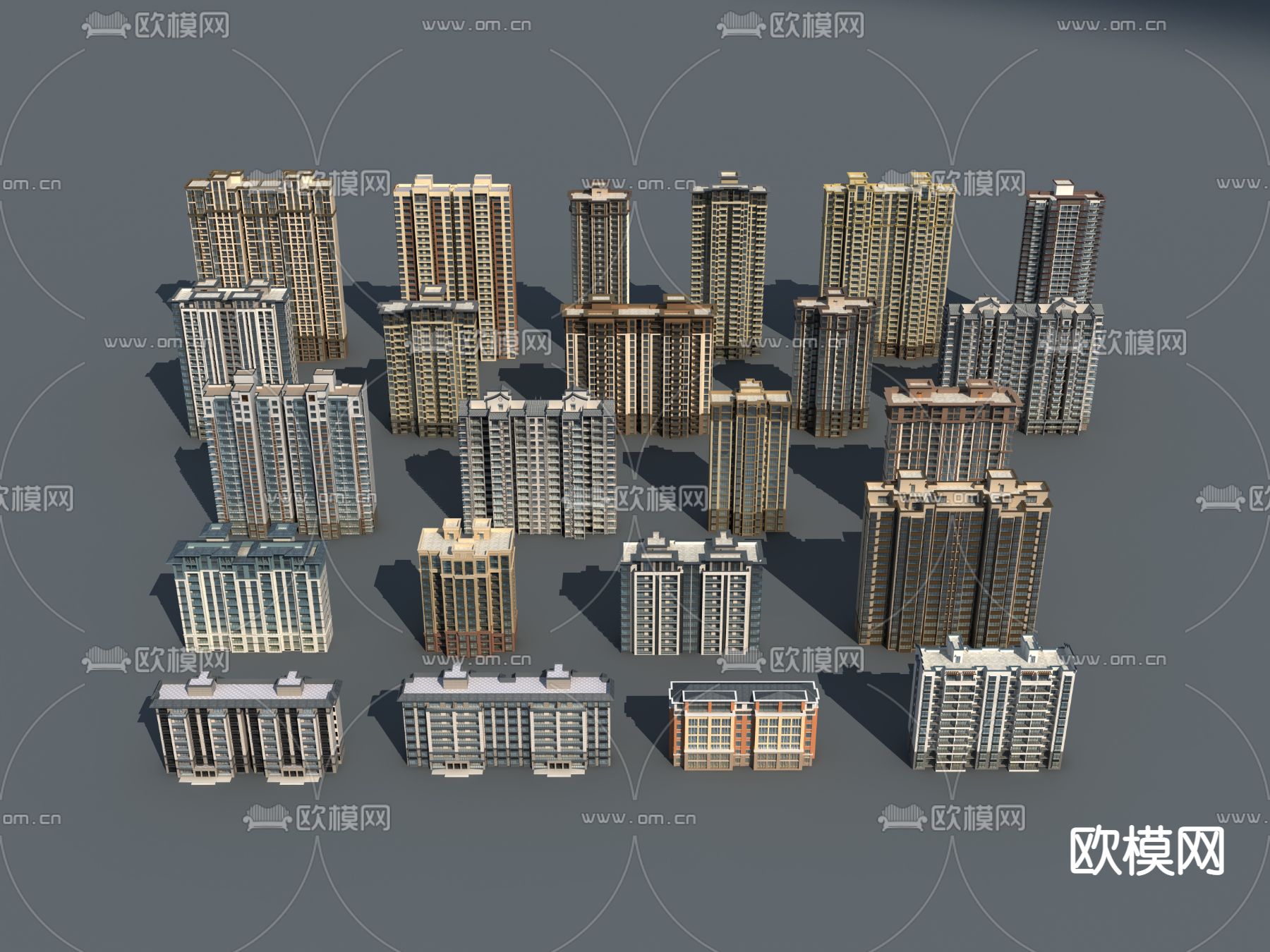 住宅楼多层洋房建筑构件免费3d模型下载（渲染图1）