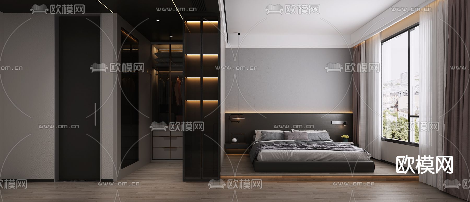 高级灰卧室 主人房免费3d模型下载