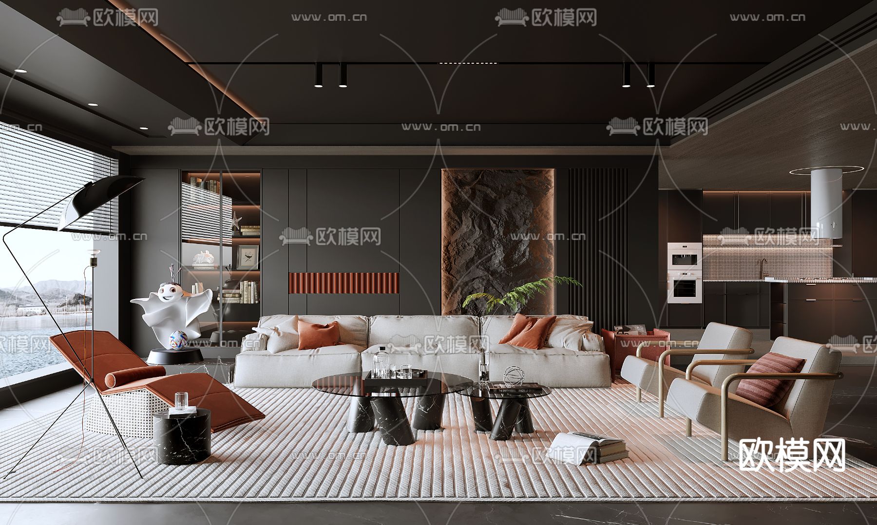 暗黑风客厅3d模型