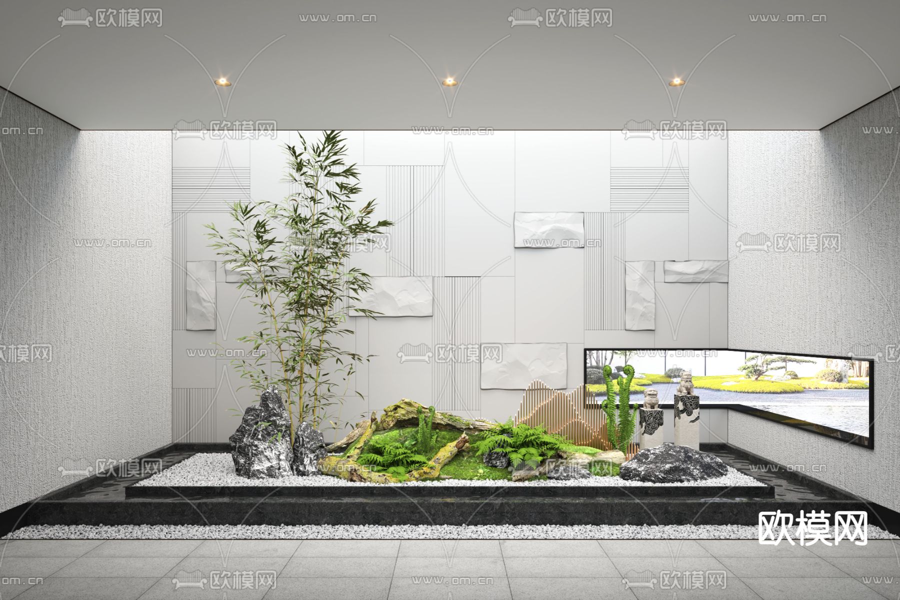 新中式室内景观 植物堆3d模型下载