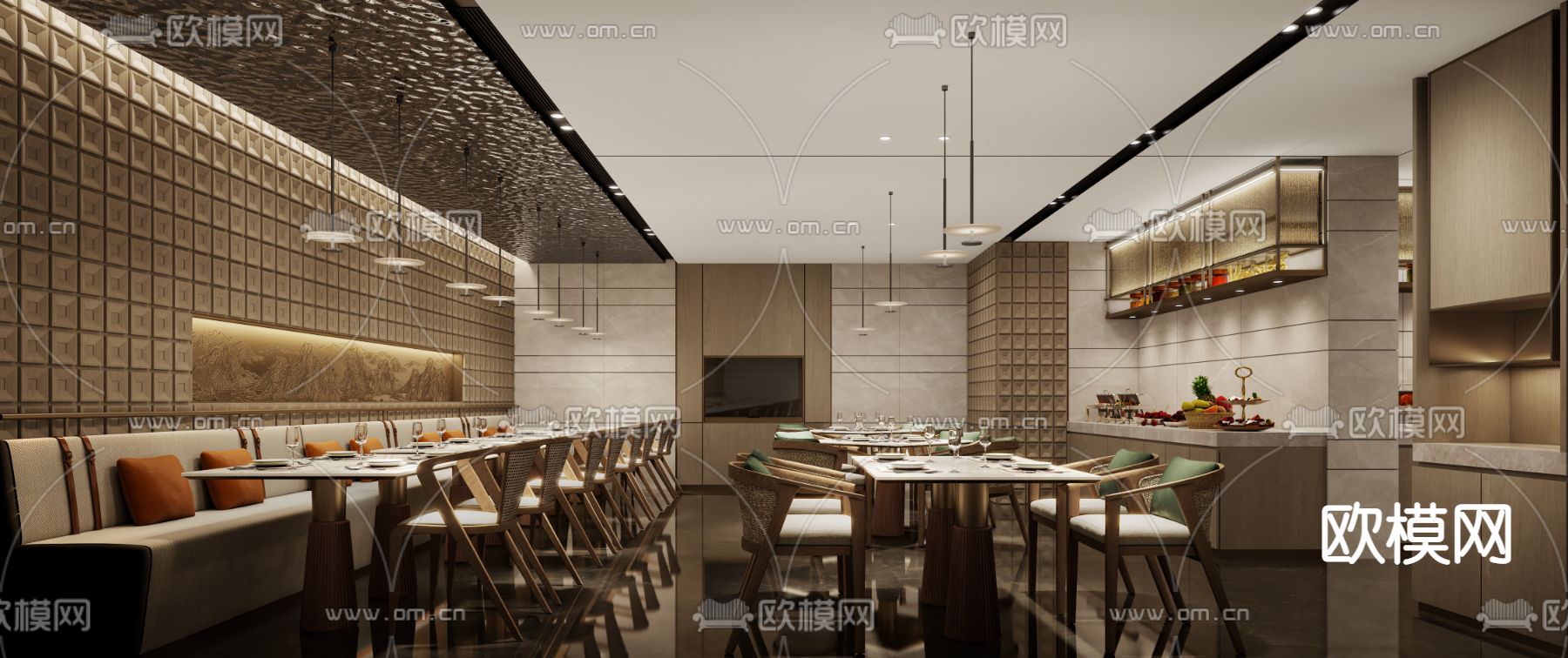 轻奢自助餐厅3d模型