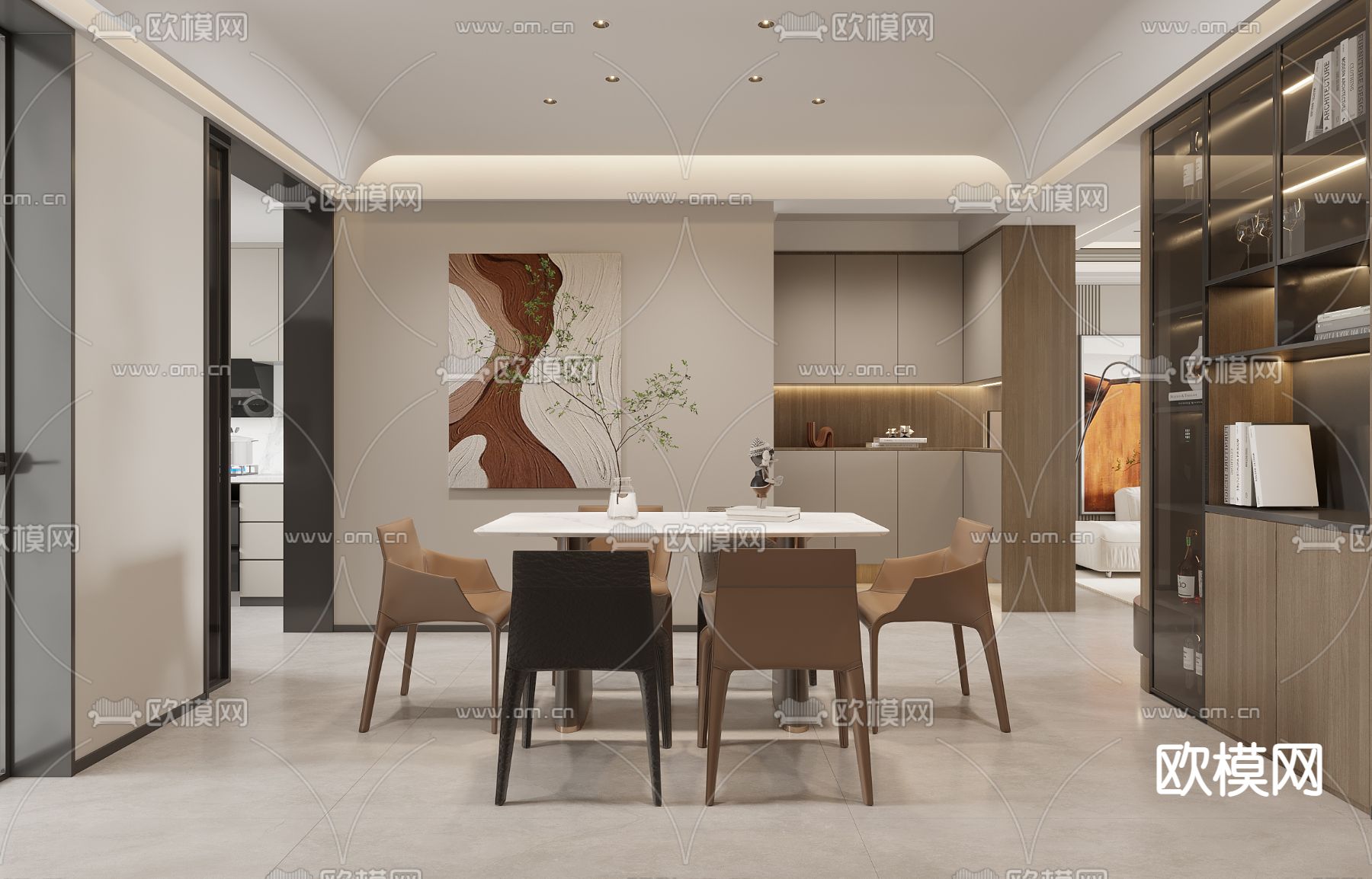 简约客餐厅免费3d模型下载（渲染图3）