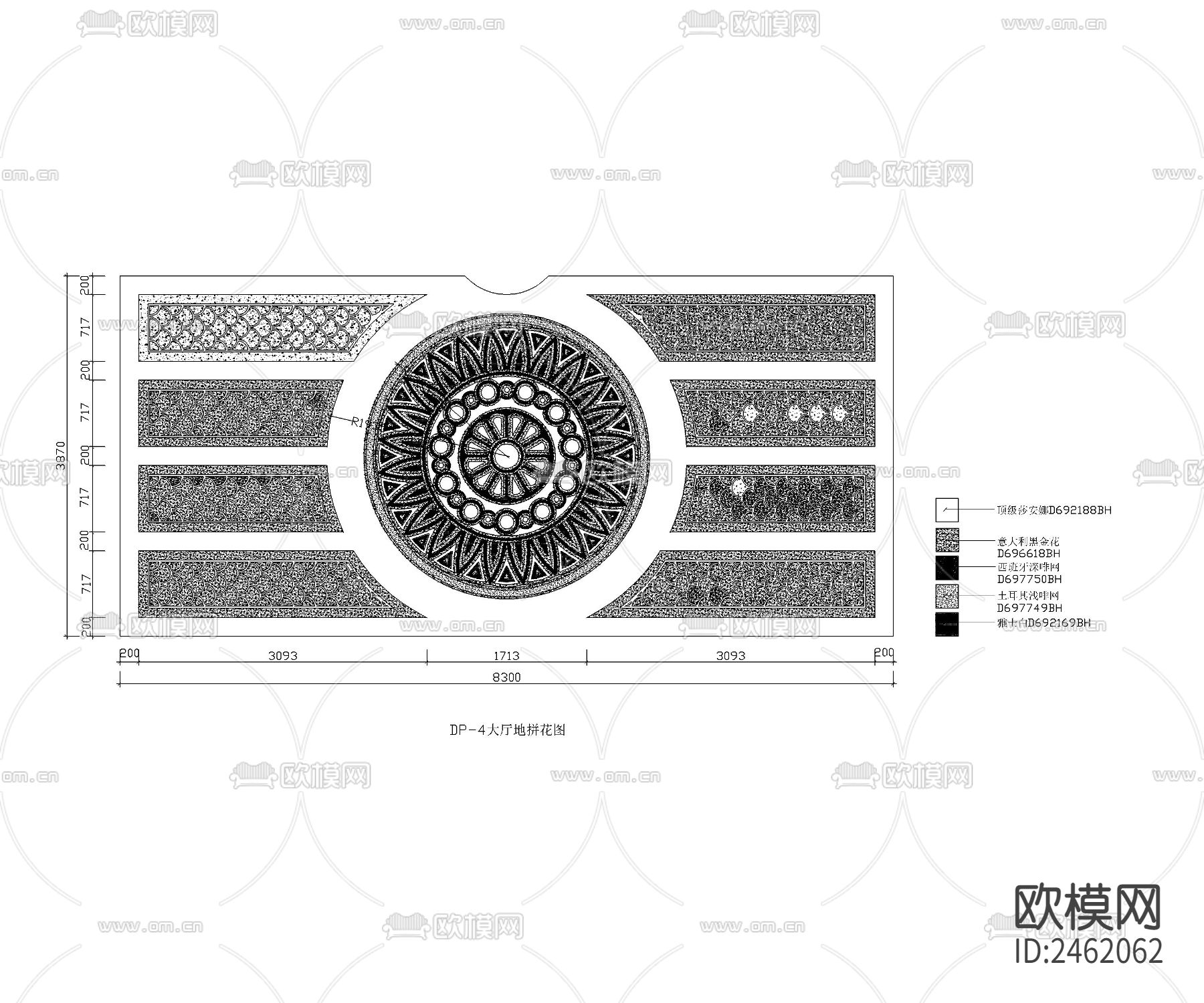 常用地面拼花CAD施工图下载（渲染图6）