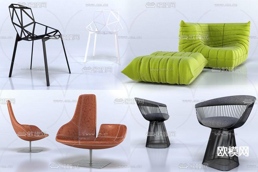 单人沙发组合免费3d模型下载