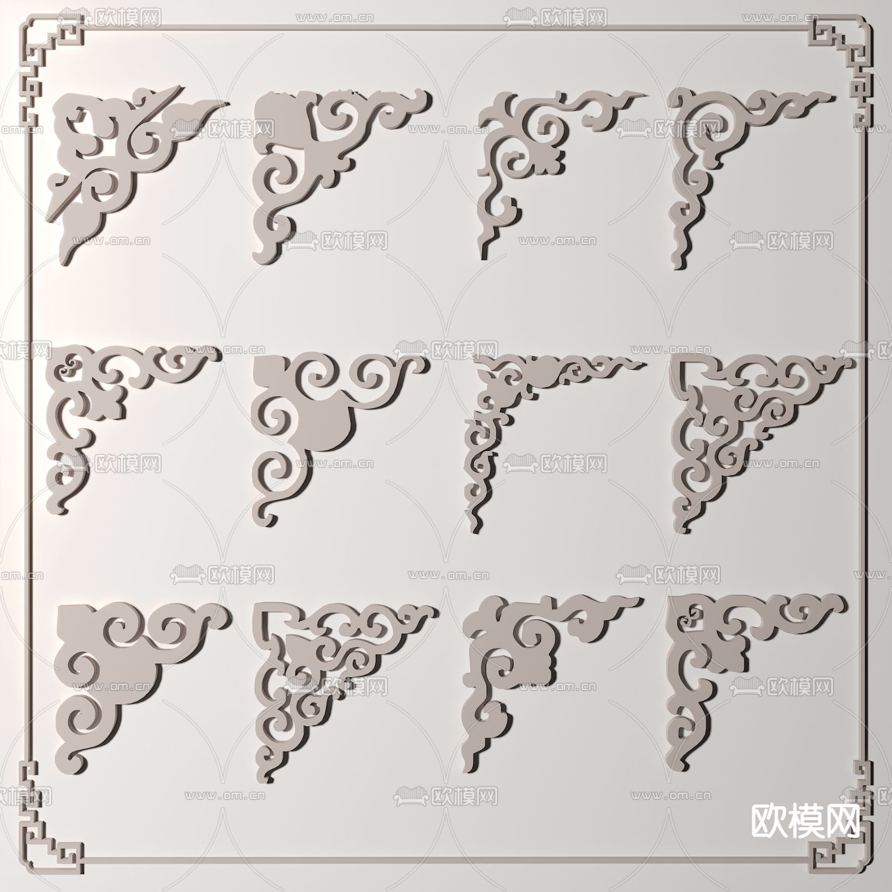 新中式石膏雕花 角花3d模型