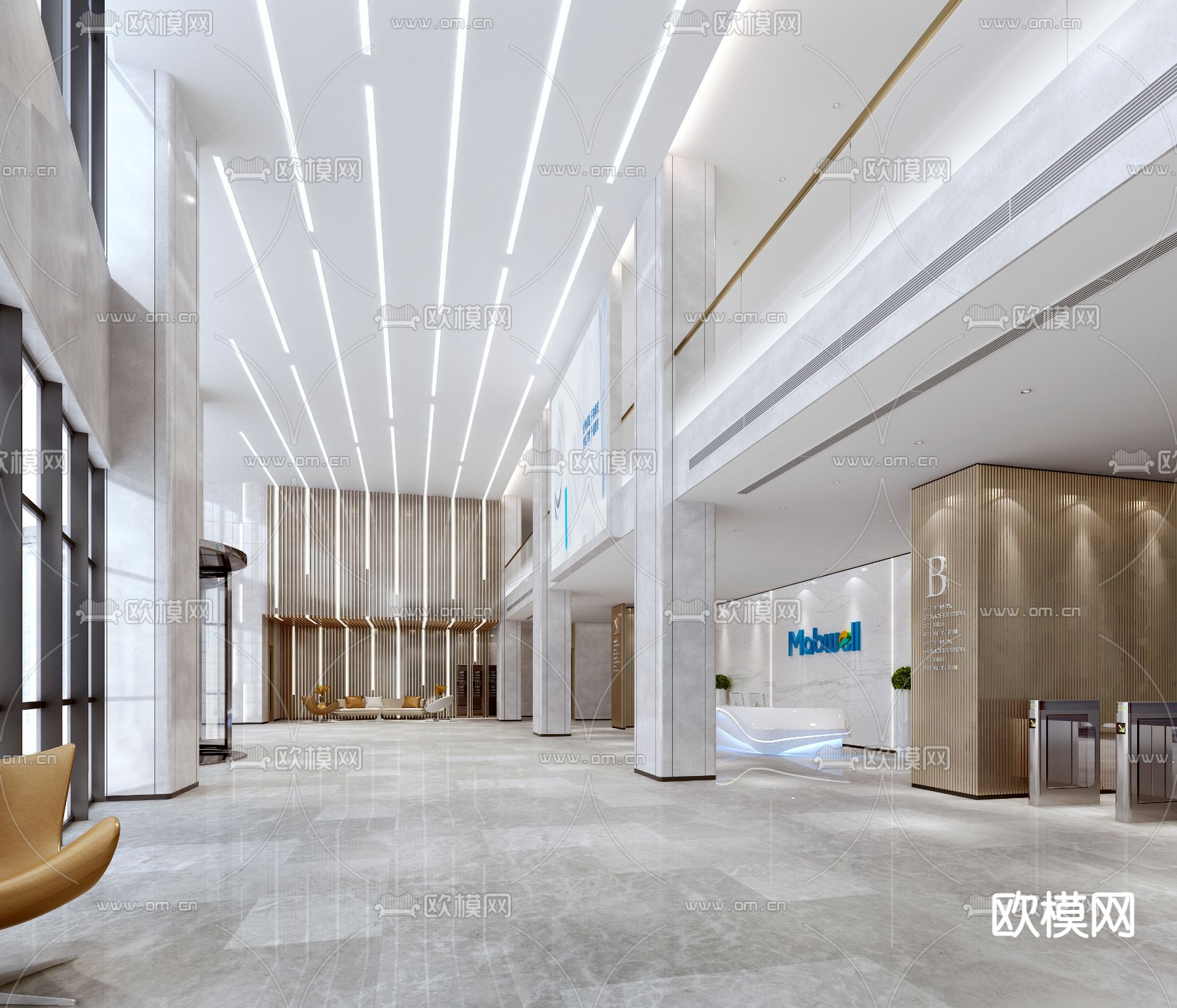 现代办公大厅3d模型下载