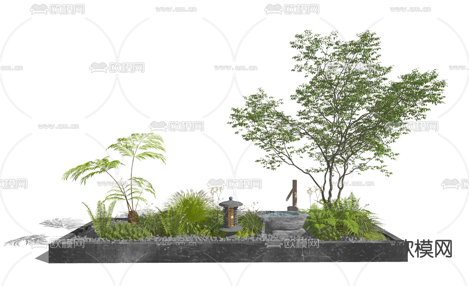 新中式景观植物堆su模型
