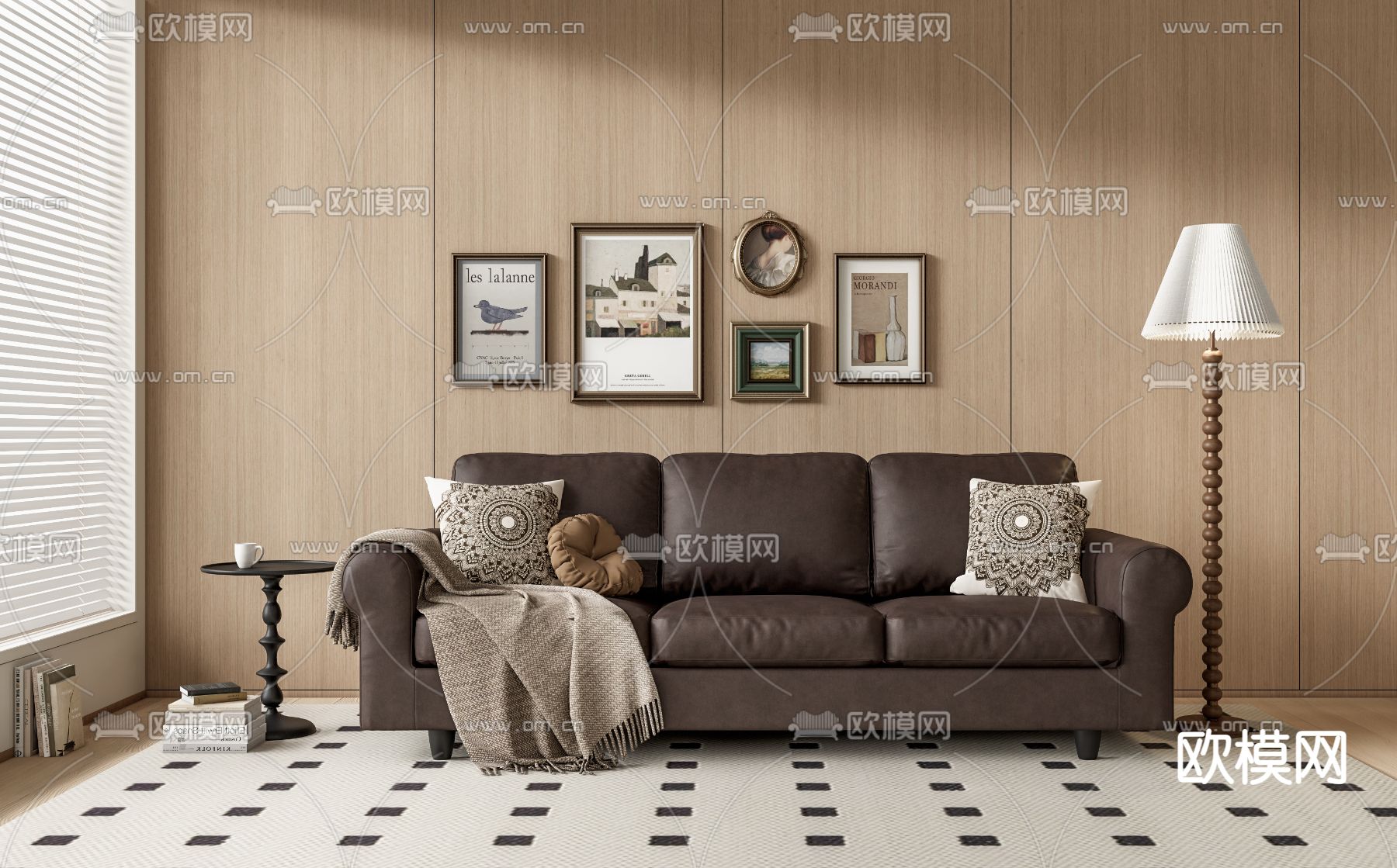 美式多人沙发su模型