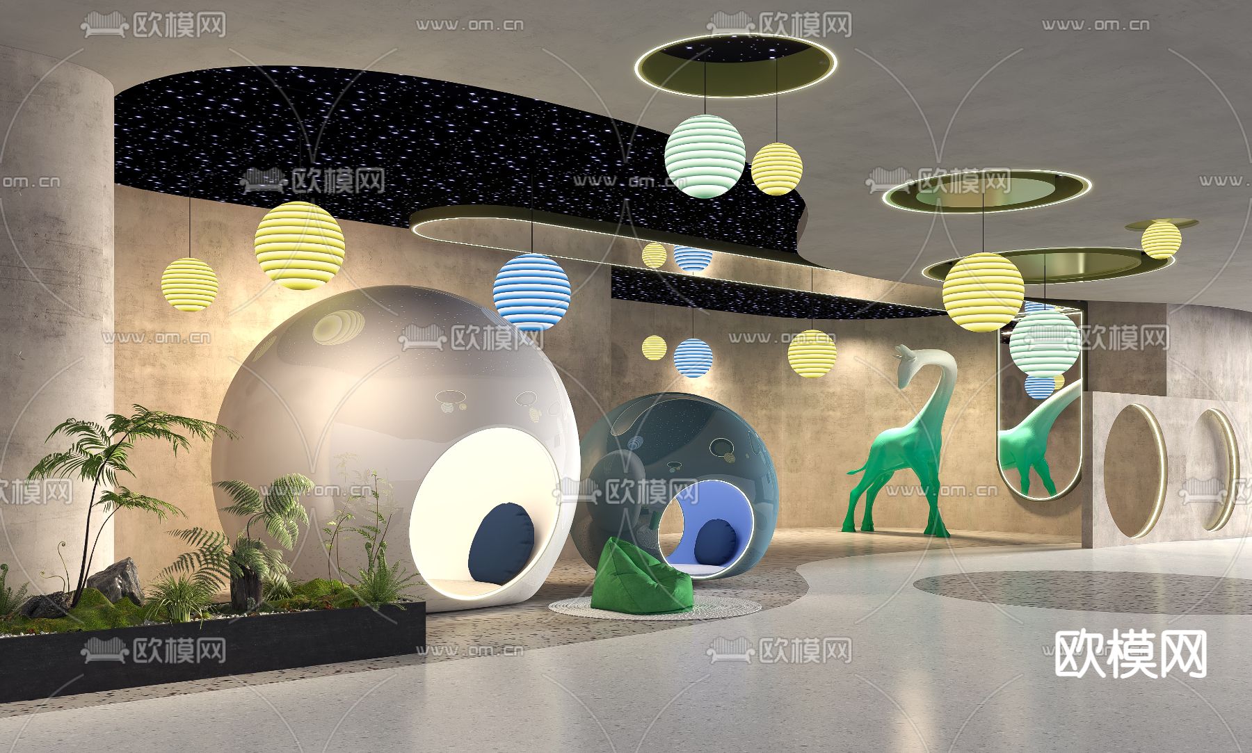 商场休闲区 娱乐区su模型下载（渲染图1）