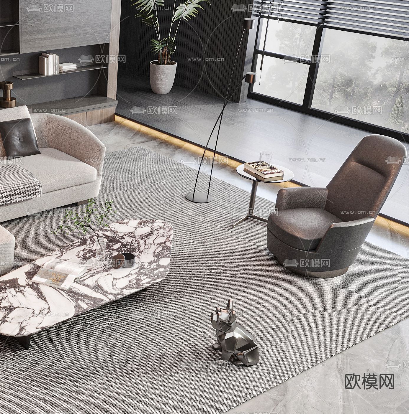 Minotti 米洛提  沙发茶几组合su模型下载（渲染图4）
