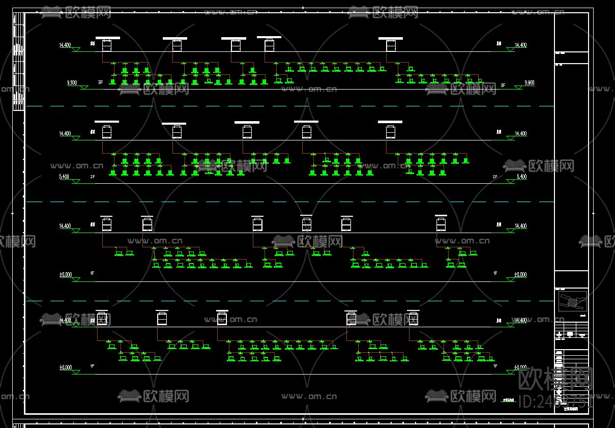 人民医院养老中心 康复疗养楼暖通CAD施工图下载（渲染图8）