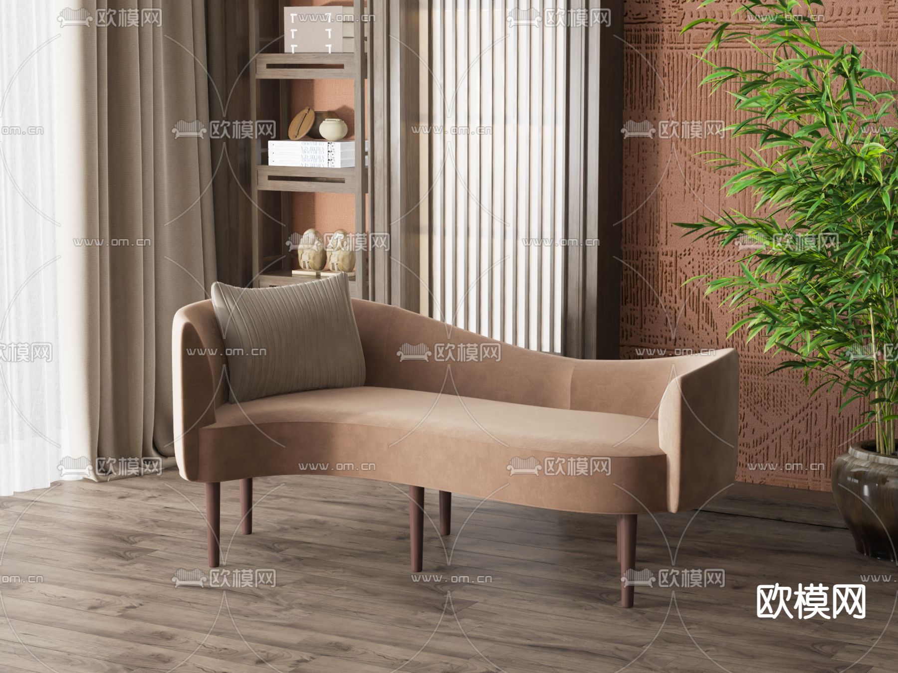 新中式贵妃沙发3d模型下载