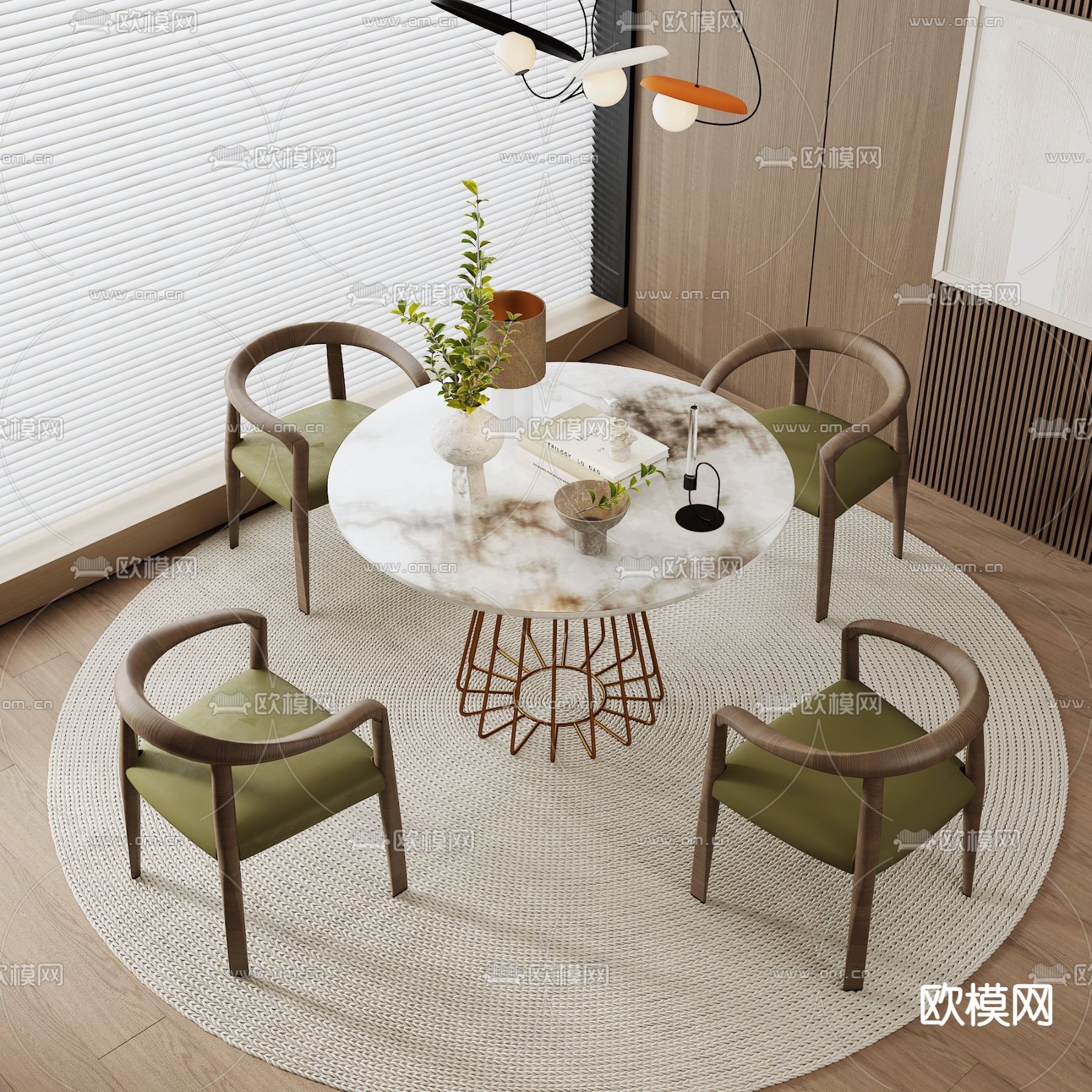 圆形餐桌椅3d模型下载