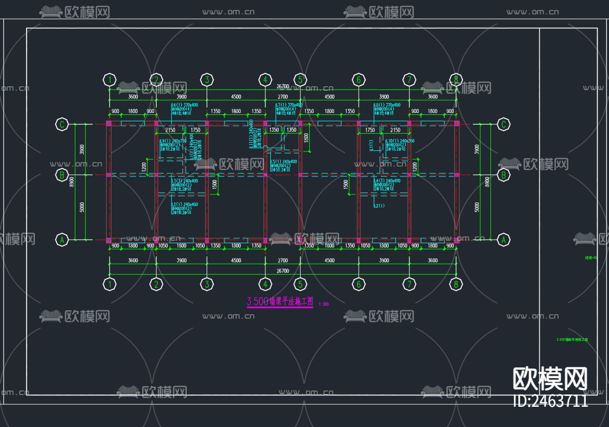 两层砖混结构厂房结构CAD施工图下载（渲染图3）