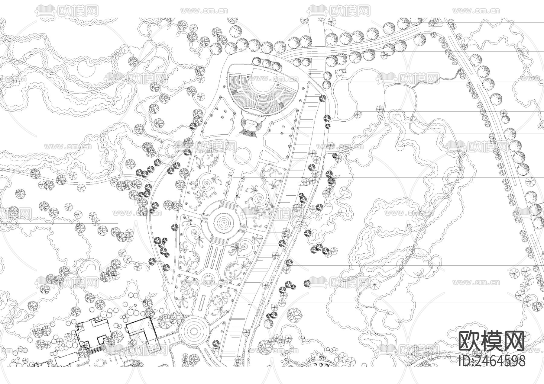 某公园规划设计总平面CAD施工图下载（渲染图2）
