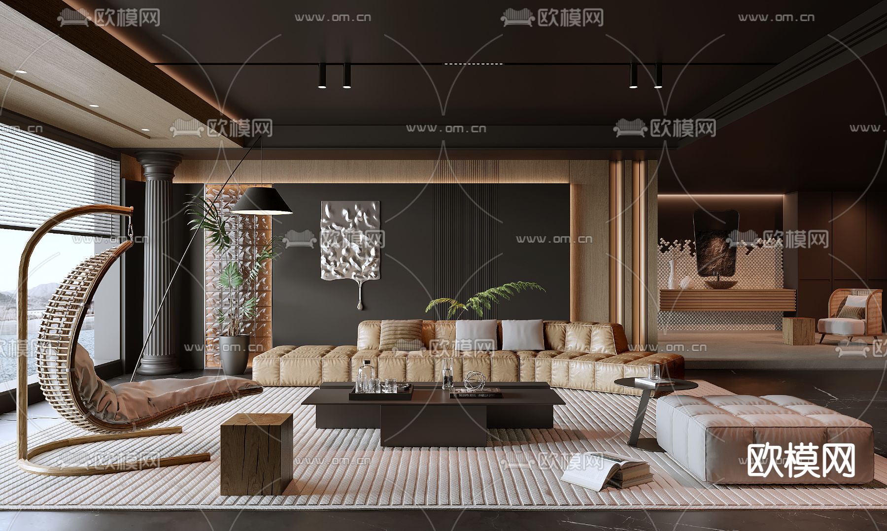 暗黑风客厅3d模型