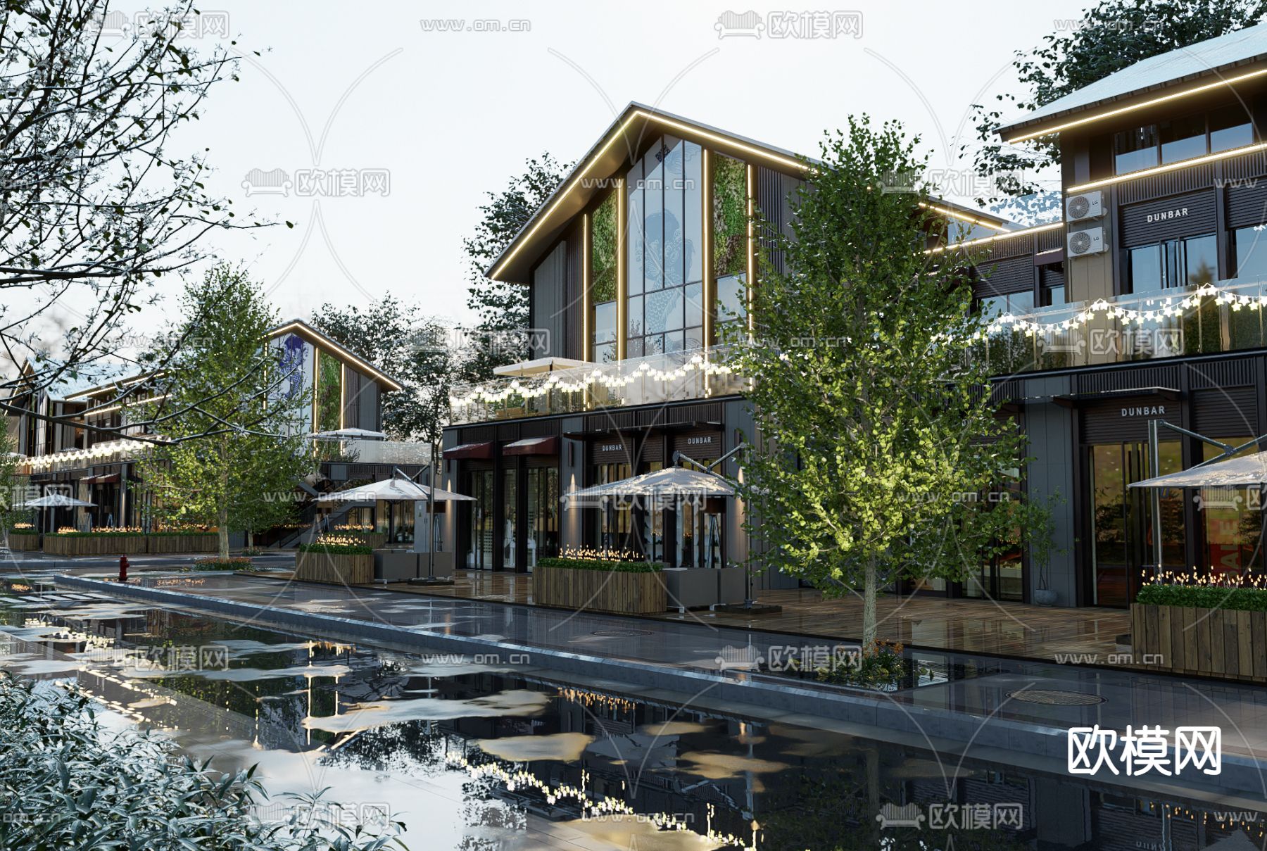 中式商业街建筑外观su模型下载（渲染图1）