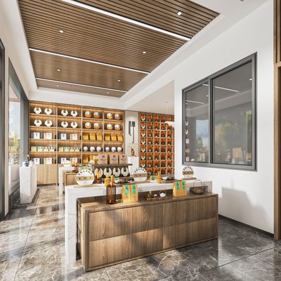 新中式茶叶店 烟酒店su模型 