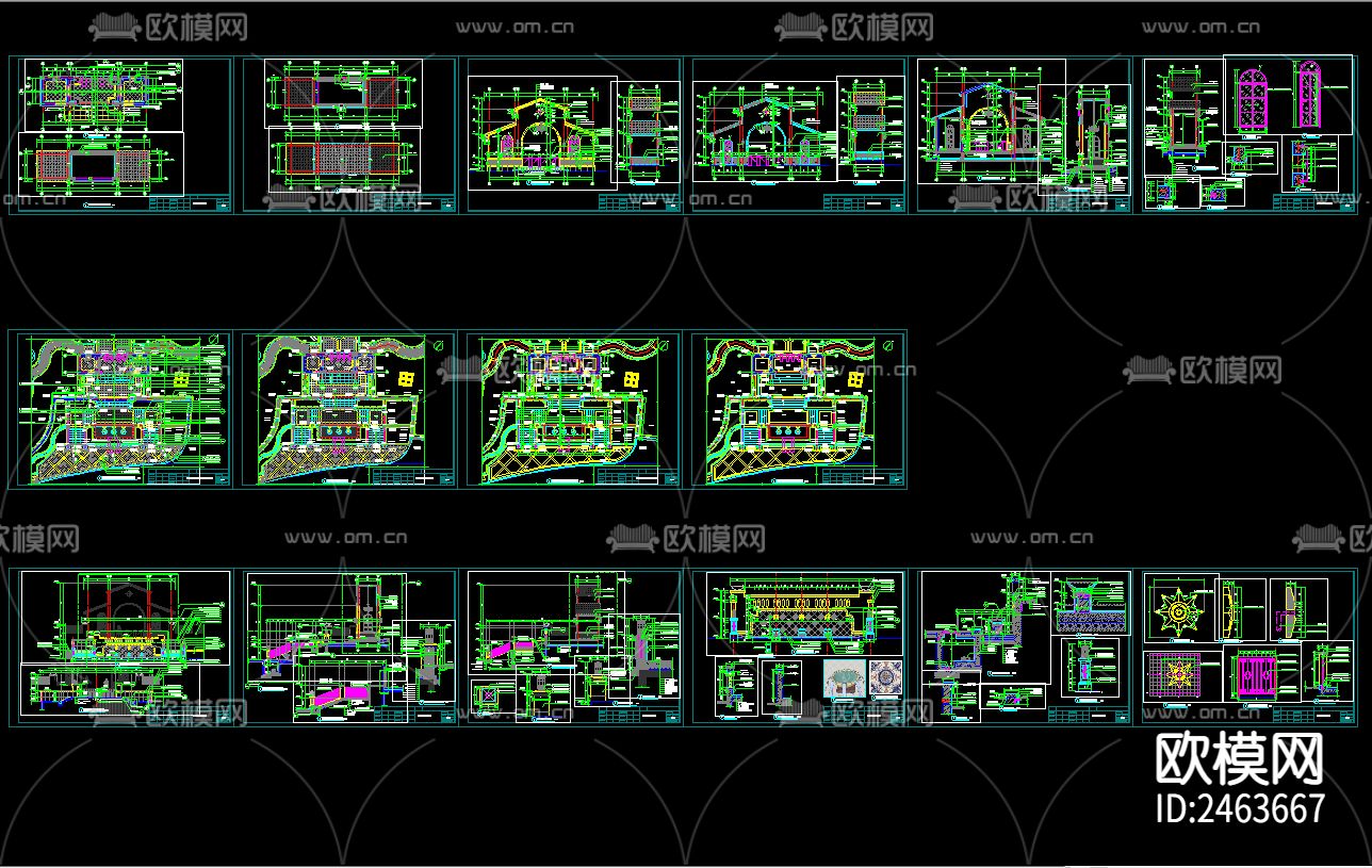 小区人行入口园林建筑CAD施工图下载（渲染图2）
