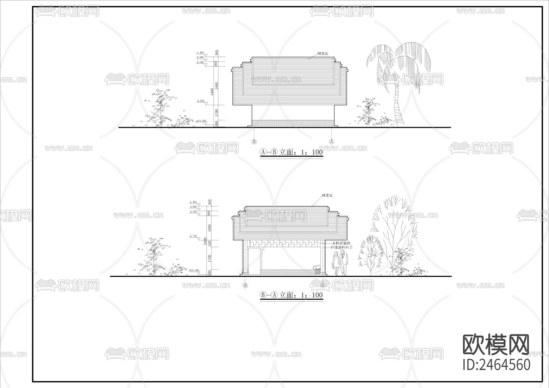 公园大门入口CAD施工图下载（渲染图5）