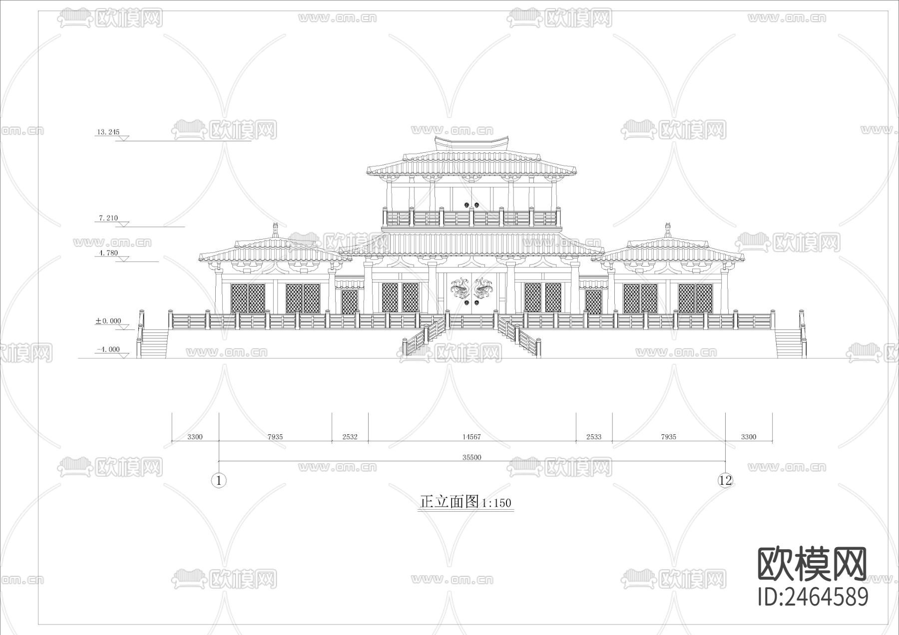 汉代庄王阁建筑CAD施工图下载（渲染图3）
