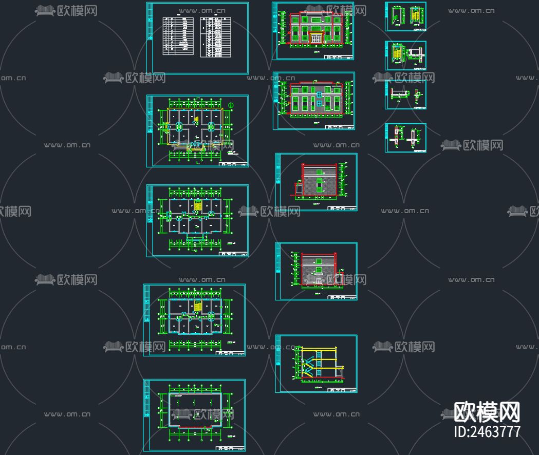 3层砖混结构办公楼CAD施工图下载（渲染图1）