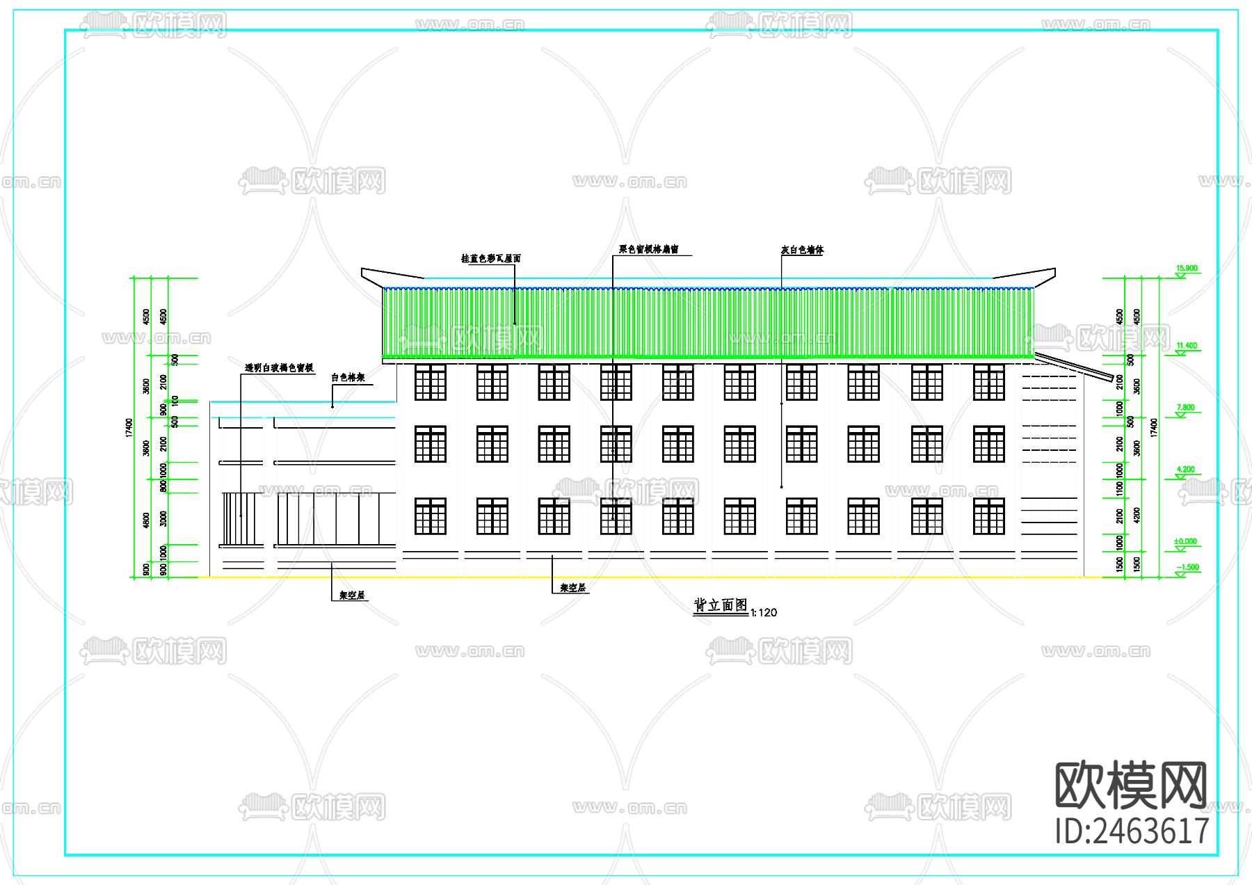 某宣传文化中心建筑cad施工图下载（渲染图2）