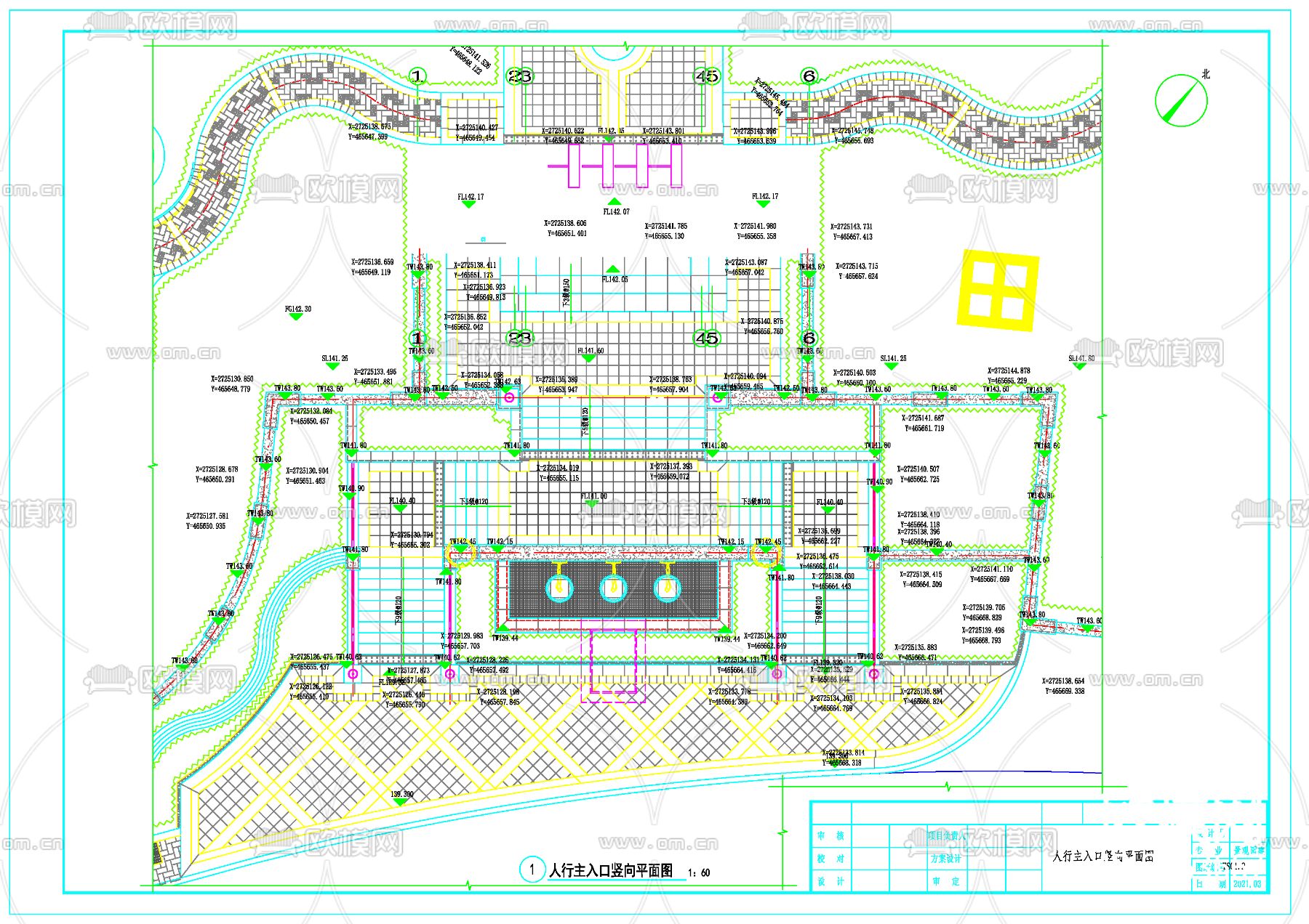 小区人行入口园林建筑CAD施工图下载（渲染图5）