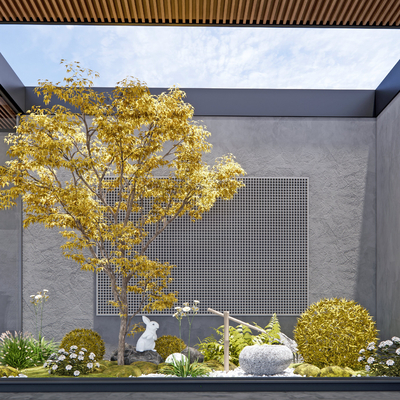  现代植物堆庭院小品su模型 