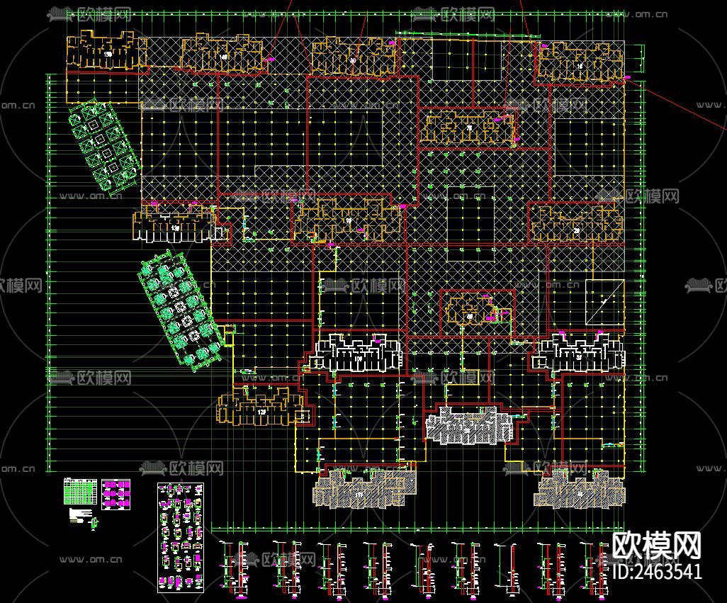移民安置小区地下车库结构cad施工图下载（渲染图7）