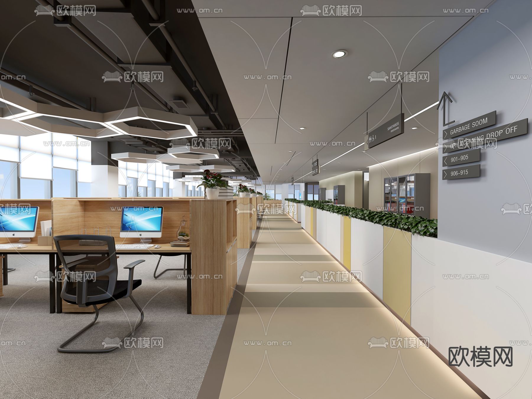 现代办公区 办公室su模型下载（渲染图1）